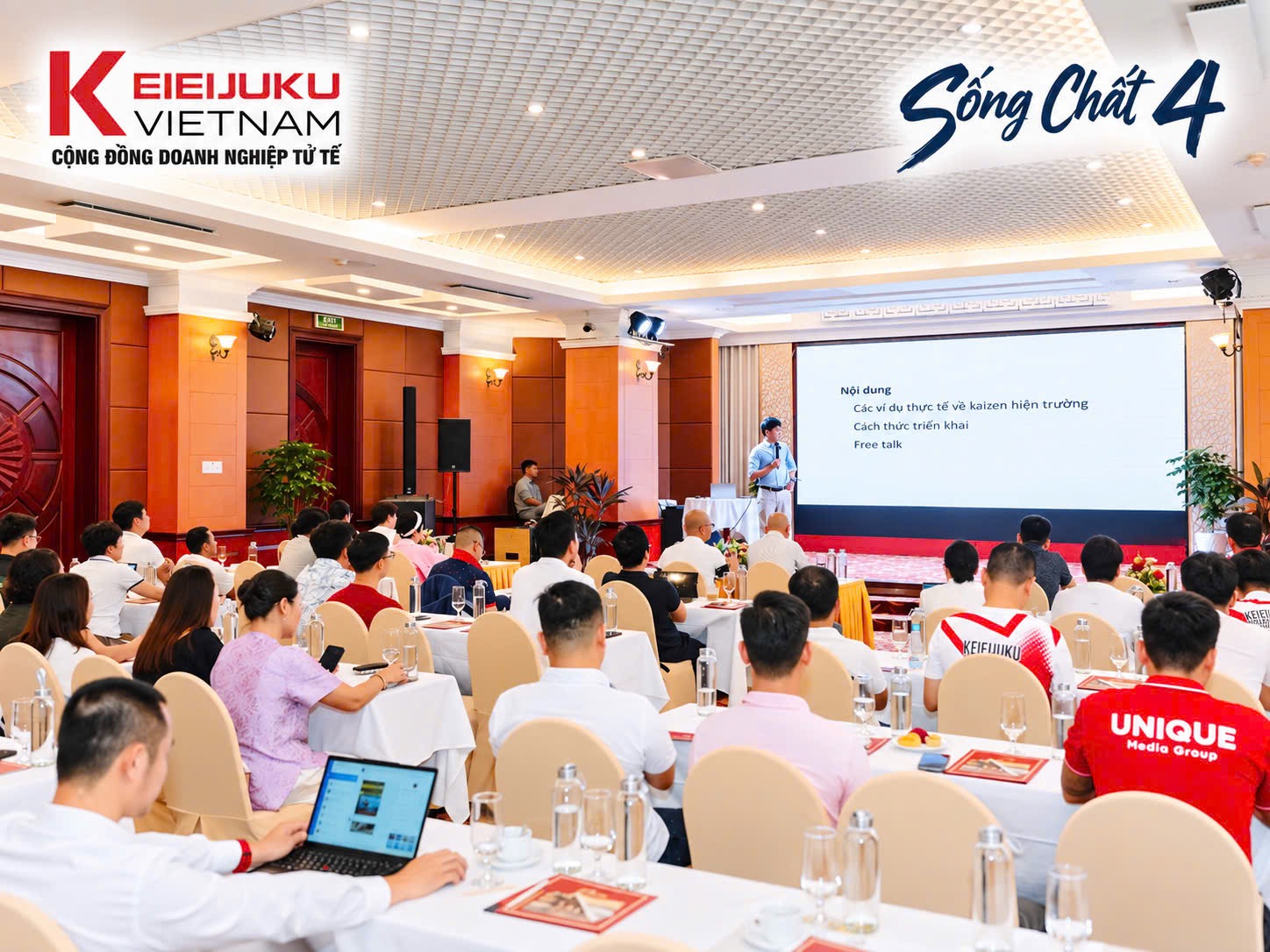 Mr. Trinh Nam Hai presents on genba Kaizen at the Mini BFS, Sống Chất 4. Photo: KEI